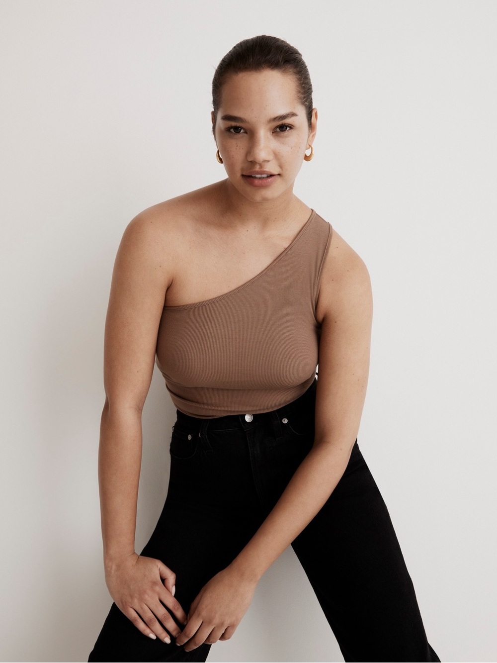 Madewell Supima One-Shoulder Ribbed Camisole - Brown